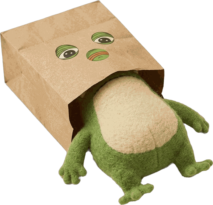 Anonymous Pepe lying flat on the floor, limbs spread out, exhausted